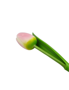  Houten tulp roze op steel met blad 30cm