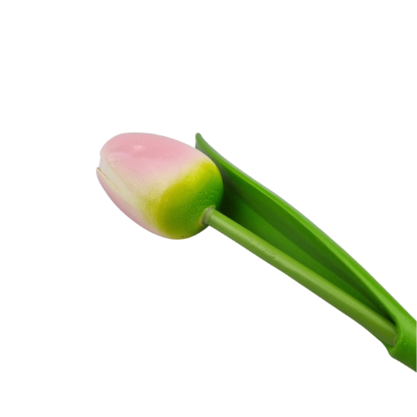 Wooden tulip pink on stem with leaf 30cm