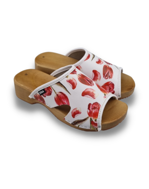 DINA Holzsandalen mit leuchtend roten Tulpen - Dina Sandals