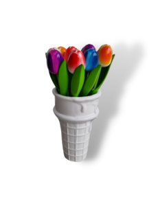  Wooden tulips in ice cream cup - tulips 18 cm, mix of colours