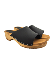 DINA Wooden sandals with nubuck leather - matte black - model 2024