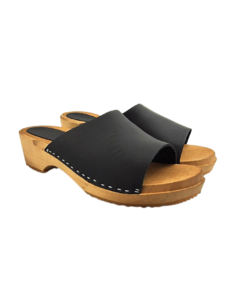 DINA Wooden sandals with nubuck leather - matte black - model 2024