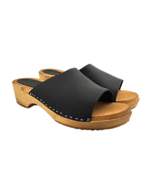 DINA Wooden sandals with nubuck leather - matte black