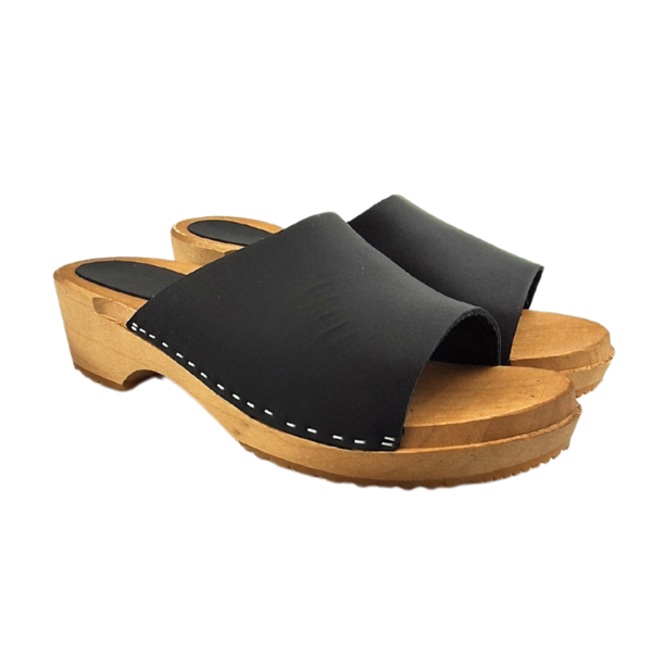 DINA Houten sandalen met nubuck leer - mat zwart - model 2024