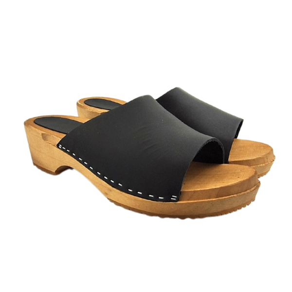 DINA Wooden sandals with nubuck leather - matt black