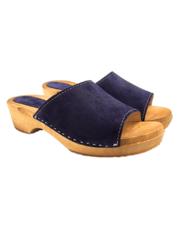 DINA Wooden sandals with suede leather - navy blue - model 2024