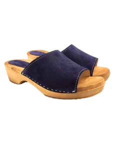 DINA Wooden sandals with suede leather - navy blue - model 2024