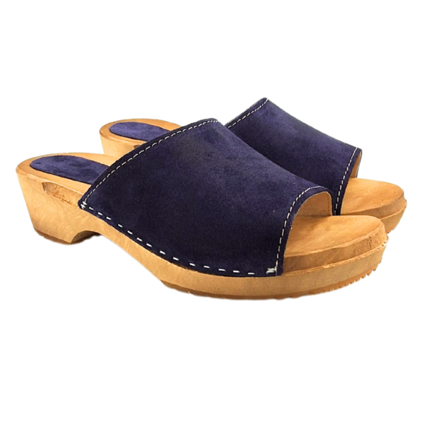 DINA Wooden sandals with suede leather - navy blue - model 2024