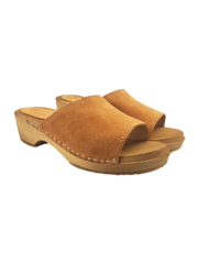 DINA Wooden sandals with suede leather - suede beige - model 2024