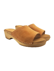 DINA Wooden sandals with suede leather - suede beige - model 2024