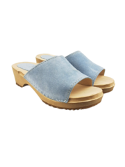 DINA Wooden sandals with suede leather - suede mint blue - model 2024