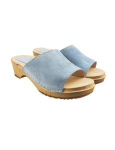 DINA Wooden sandals with suede leather - suede mint blue - model 2024