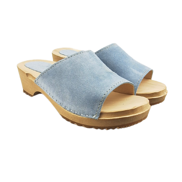 DINA Wooden sandals with suede leather - suede mint blue - model 2024