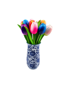 TRAA Delfter blaue Vase mit hölzernen Tulpen (10 Stück)