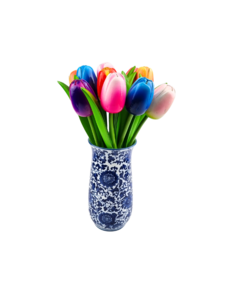 TRAA Delftsblauwe vaas met houten tulpen (10stuks)