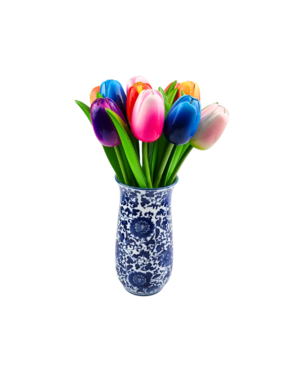 TRAA Delfter blaue Vase mit hölzernen Tulpen (10 Stück)