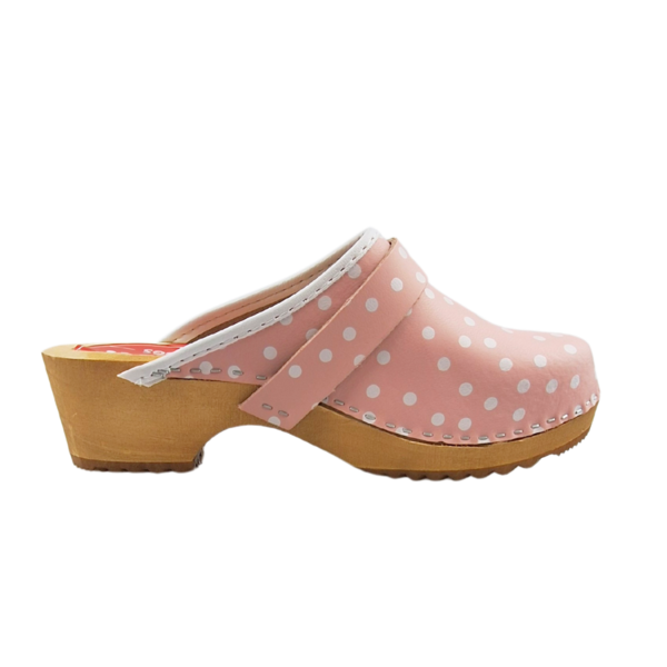 DINA Schwedische Holzschuhe – Rosa mit Punkten
