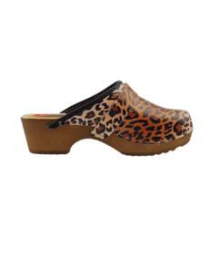 DINA Swedish clogs - Leopard print with wooden sole
