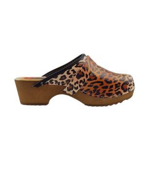 DINA Swedish clogs - Leopard print with wooden sole