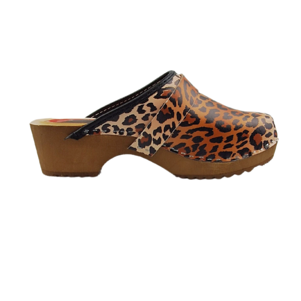 DINA Schwedische Holzschuhe mit Leopardenmuster – Holzsohle