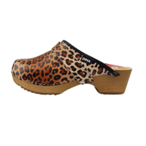 DINA Swedish clogs with panther print and wooden sole