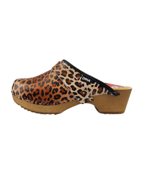 DINA Swedish clogs with panther print and wooden sole