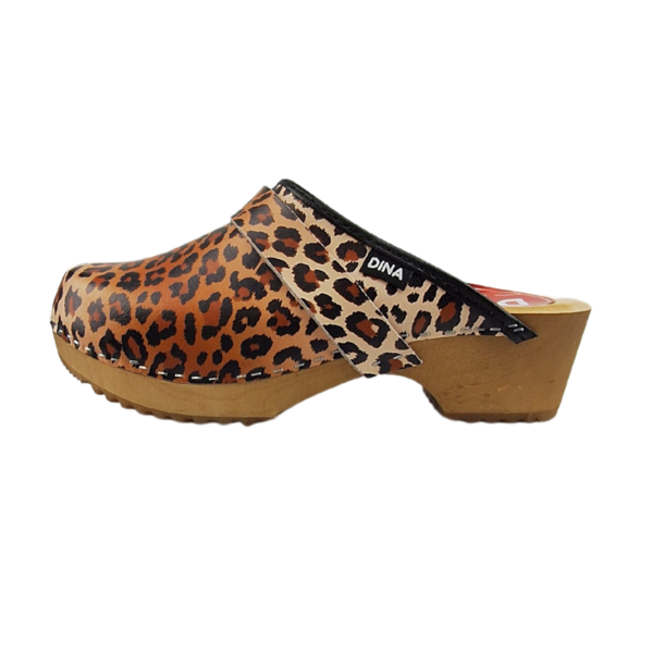 DINA Swedish clogs with panther print and wooden sole