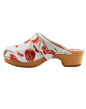 DINA Schwedische Clogs mit roter Tulpe - Dina Clogs -