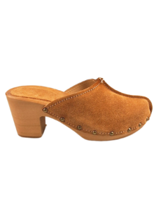DINA Beige Wildlederclogs mit hohem Absatz Dina