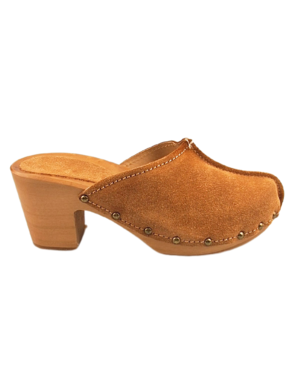 DINA Beige hoge hak suede clogs Dina