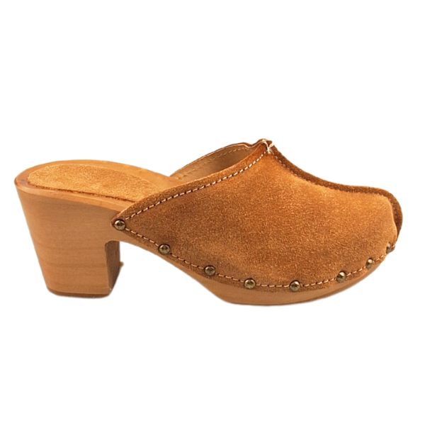 DINA Beige hoge hak suede clogs Dina