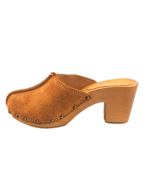DINA Beige hoge hak suede clogs Dina