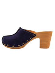 DINA Navy blauw suede hoge hak clogs @Dina