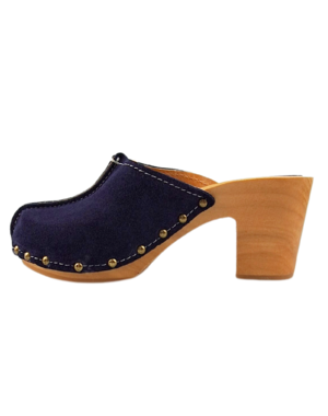 DINA Marineblaue Wildleder-Clogs mit hohem Absatz Dina