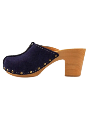 DINA Navy blauw suede hoge hak clogs Dina