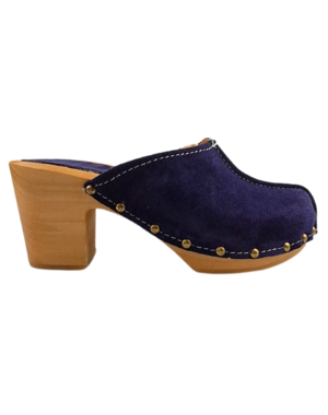 DINA Navy blauw suede hoge hak clogs Dina