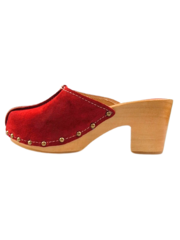 DINA Red high heel suede clogs from Dina