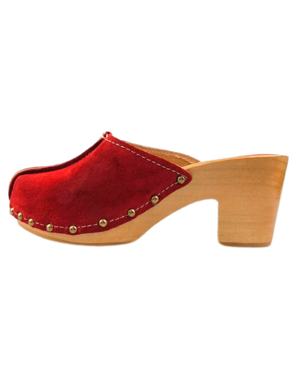 DINA Red high heel suede clogs from Dina