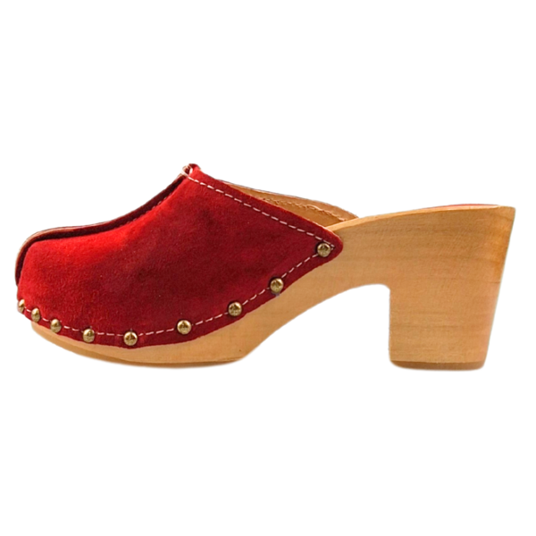 DINA Red high heel suede clogs from Dina