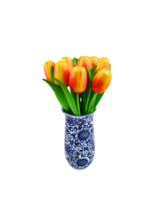 TRAA Delftsblauwe vaas met oranje houten tulpen (10stuks)