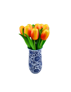 TRAA Delft blue vase with orange wooden tulips (10 pieces)