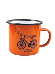  Enamel mug - orange bicycle with balloons