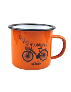  Enamel mug - orange bicycle with balloons