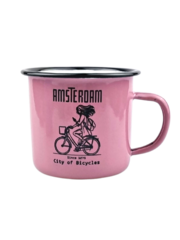  Emaillebecher - rosa Mädchen auf dem Fahrrad