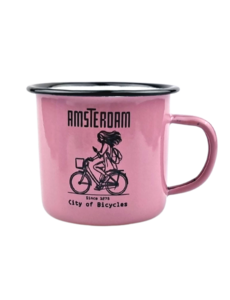  Emaille mok - roze meisje op de fiets