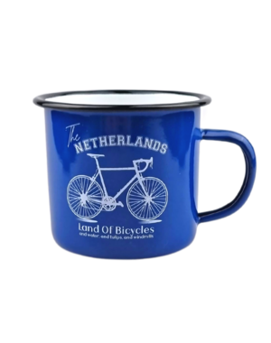 Emaillebecher - Blau mit Rennrad