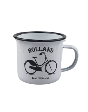 Emaille-Tasse – Weißes Oma-Fahrrad