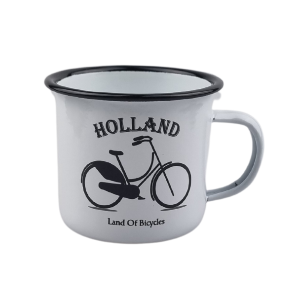 Emaille-Tasse – Weißes Oma-Fahrrad