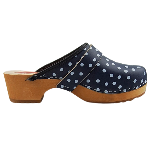 DINA Schwedische Holzschuhe – Blau mit Punkten