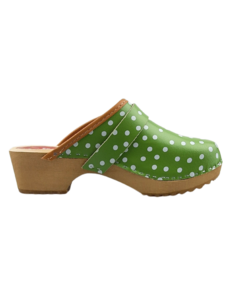DINA Schwedische Holzschuhe – grüne Punkte